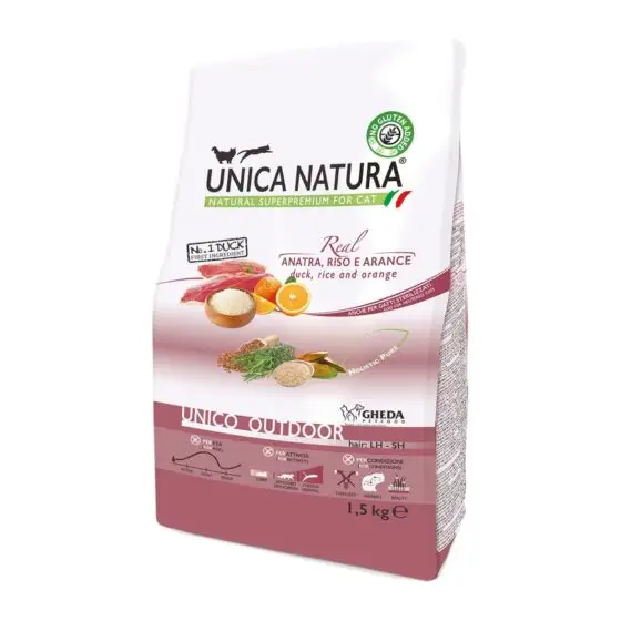 GHEDA сухой корм для кошек Unica  Natura UNICO OUTDOOR Duck, Rice and Orange 1,5kg