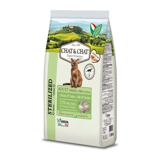 GHEDA сухой корм для кошек Chat&Chat Expert Adult Sterilized with white meat poultry 14kg