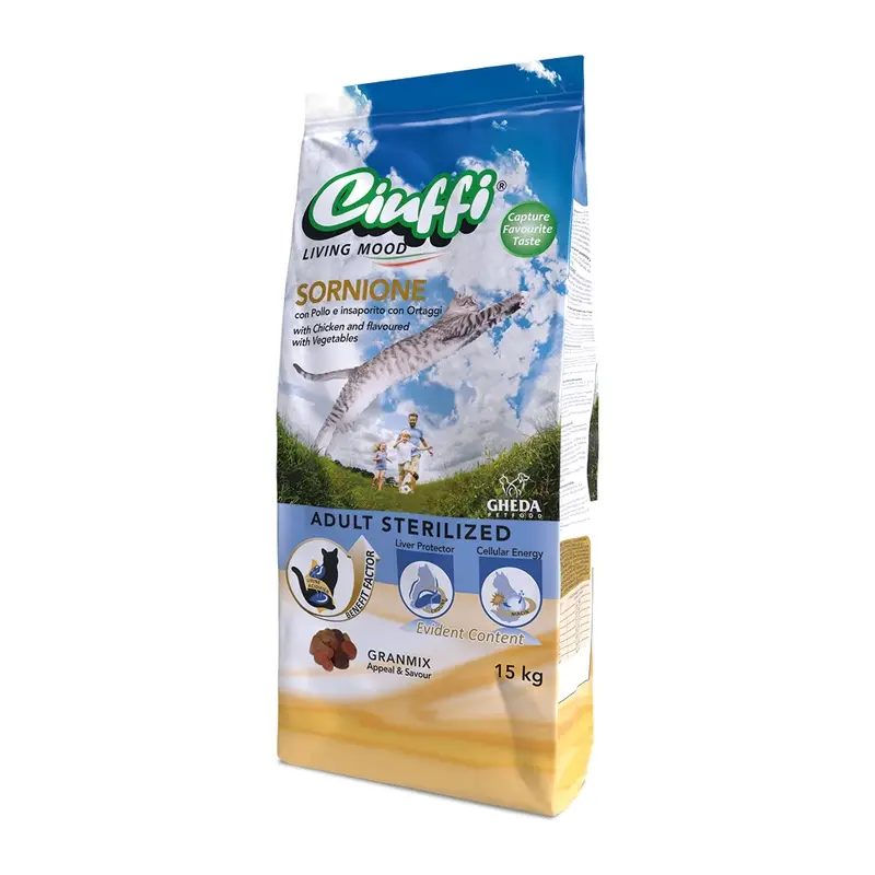 GHEDA сухой корм для кошек Ciuffi Sornione Adult Sterilized 15 kg