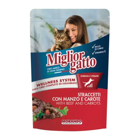 MORANDO пауч-консерва для кошек MORANDO Gatto POUCH STRACCETTI MNZ/CAR (говядина)  100g