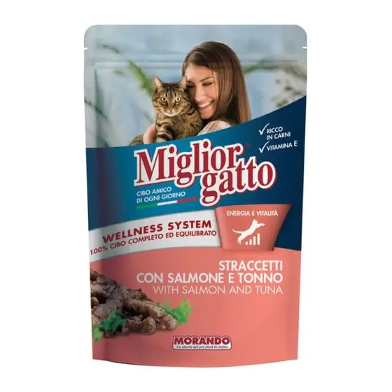 MORANDO пауч-консерва для кошек MORANDO Gatto POUCH STRACCETTI SALMONE/TONNO (лосось/креветки)  100g