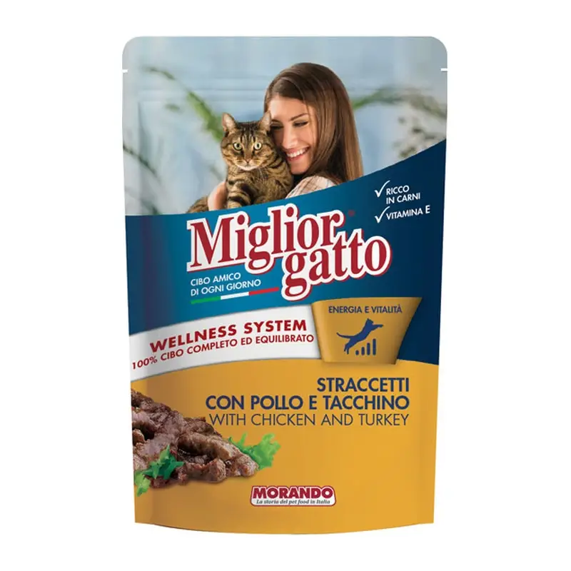 MORANDO пауч-консерва для кошек MORANDO Gatto POUCH STRACCETTI POLLO/TACHINO (курица/индейка) 100g