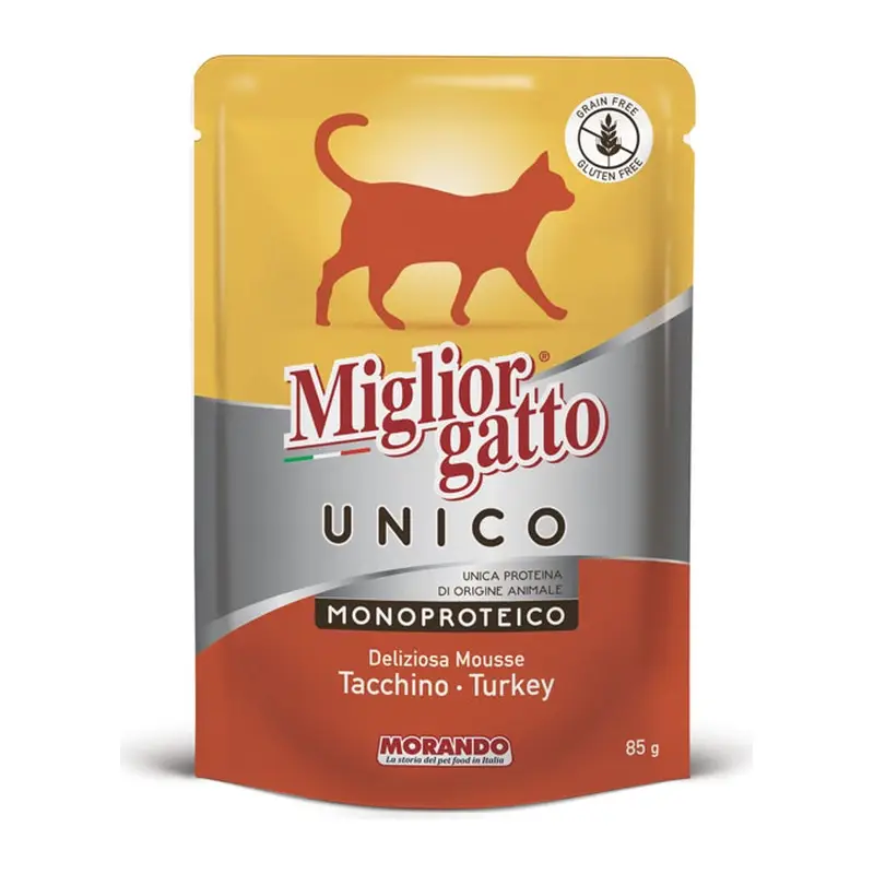 MORANDO пауч для кошек Migliorgatto mousse MG UNICO SOLO TACCHINO BUSTE Монопротеиновый мусс с индейкой 85g
