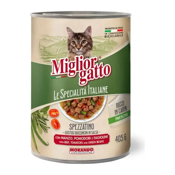 MORANDO консерва кусочки MIGLIORGATTO LE SPECIALITA' ITALIANE MANZO POM FAG (Говядина/помидор/фасоль) 405g