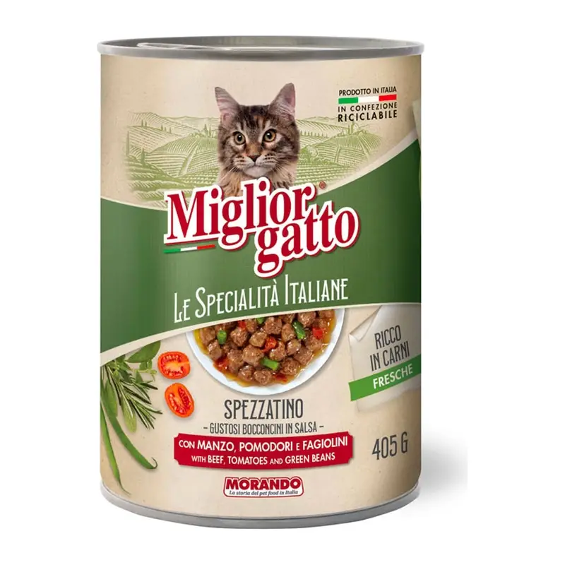 MORANDO консерва кусочки MIGLIORGATTO LE SPECIALITA' ITALIANE MANZO POM FAG (Говядина/помидор/фасоль) 405g