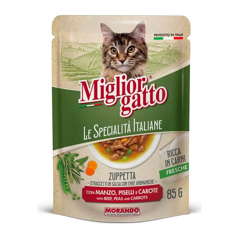 MORANDO пауч для кошек Migliorgatto Specialità Italiane SOUP POUCH MANZO PIS CAROT Суп с говядиной 85g