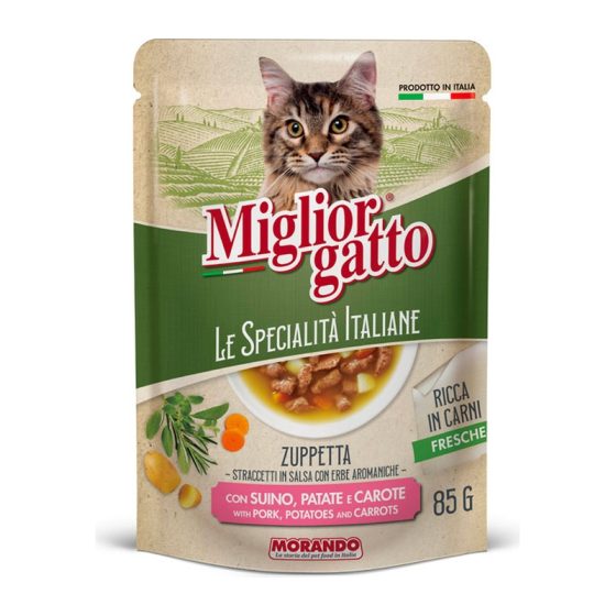 MORANDO пауч для кошек Migliorgatto Specialità Italiane  SOUP POUCH SUINO PAT PORK CAROT Суп со свининой 85g