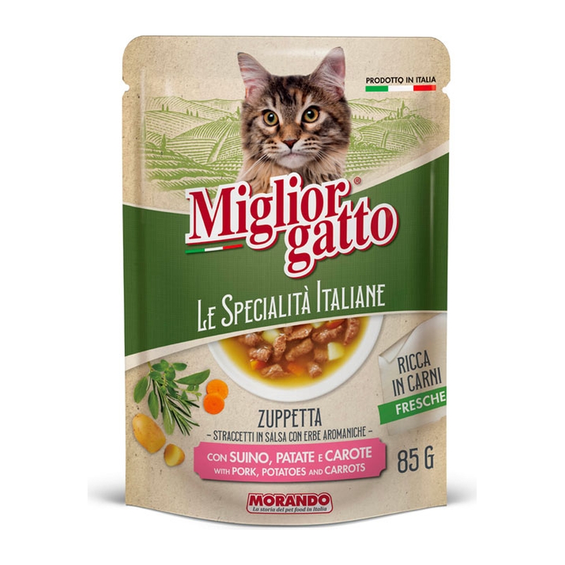 MORANDO пауч для кошек Migliorgatto Specialità Italiane SOUP POUCH SUINO PAT PORK CAROT Суп со свининой 85g