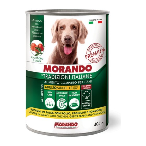 MORANDO консерва для собак  MORANDO LE TRADIZIONI ITALIANE Cane CHICKEN, GREEN BEANS AND TOMATOES (КУРИЦА, ЗЕЛЕНАЯ ФАСОЛЬ И ПОМИДОРЫ)405g